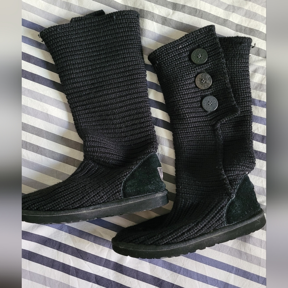 UGG Sweater boots, foldover, black, size 7, never worn outside